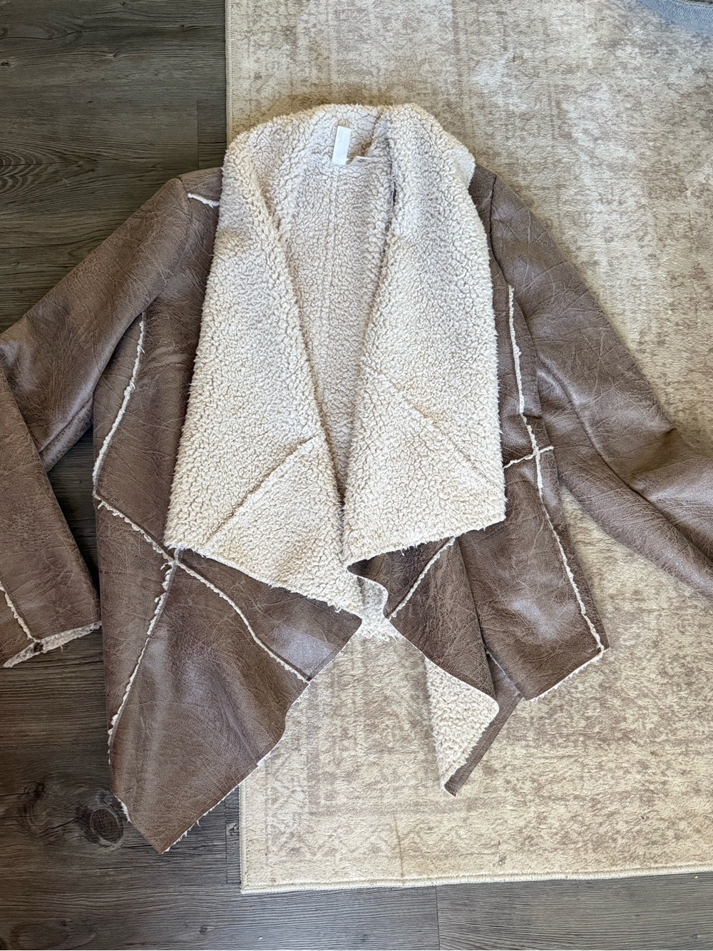 Forever 21 Faux Suede Shearling Draped Open Front Jacket